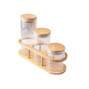 SET OF 3 CANISTER WITH BAMBOO BASE