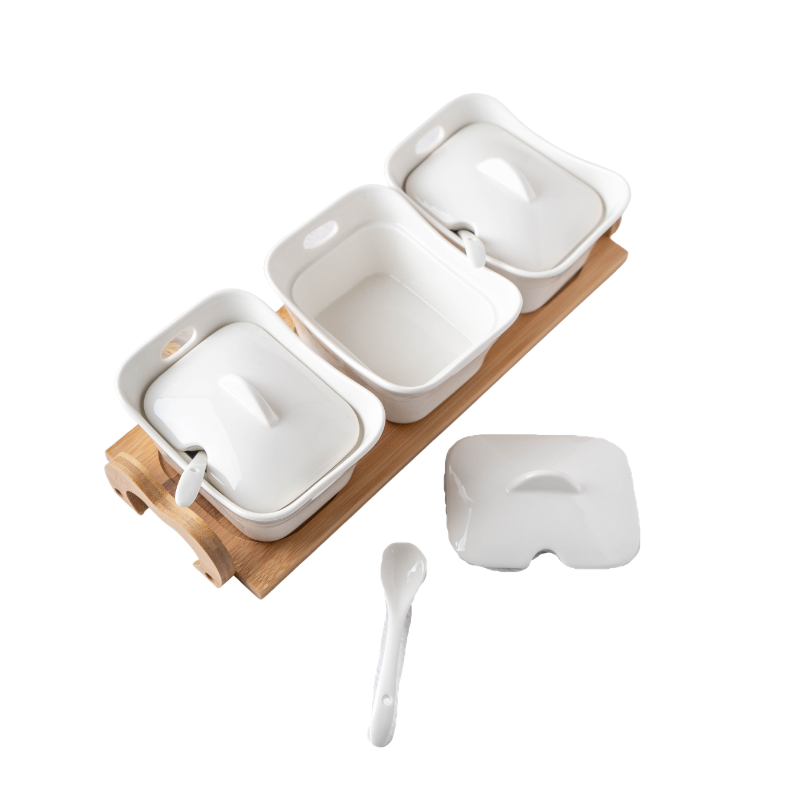 SET OF 3 CRUETS WITH BAMBOO BASE