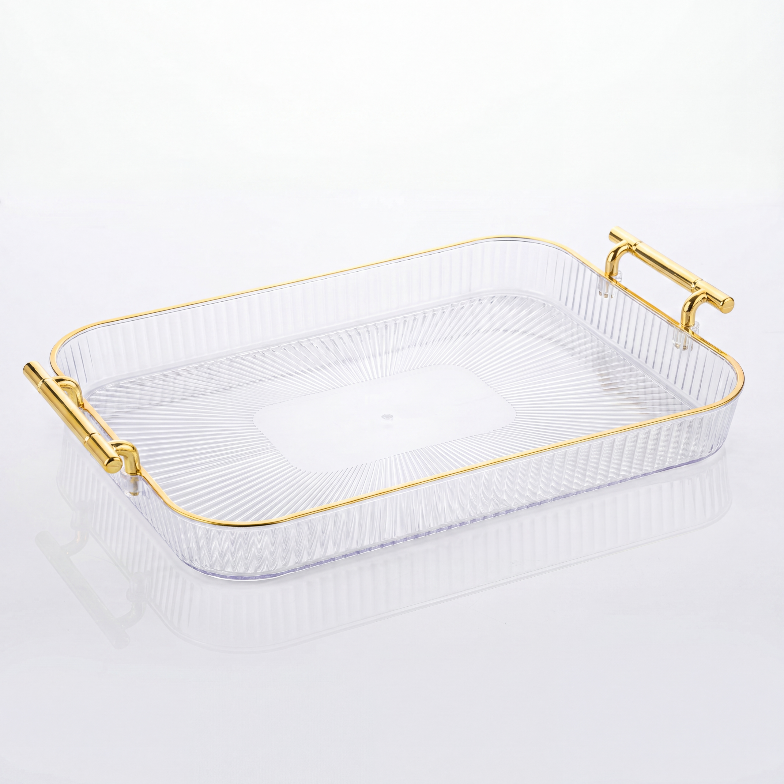 ACRYLIC SERVING TRAY WITH GOLD HANDLES