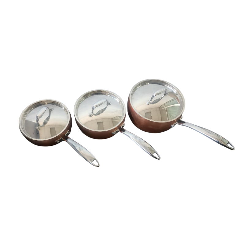 3-Piece Copper Tri-Ply Cookware Set with Stainless Steel Lids - Image 2