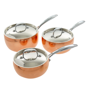 3-Piece Copper Tri-Ply Cookware Set with Stainless Steel Lids