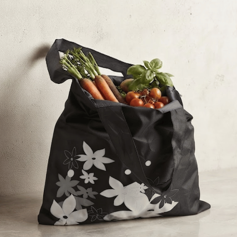 Black Floral Foldable Shopper Bag - Image 3