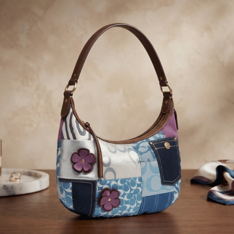 Blue Patchwork Floral Shoulder Bag - Image 4
