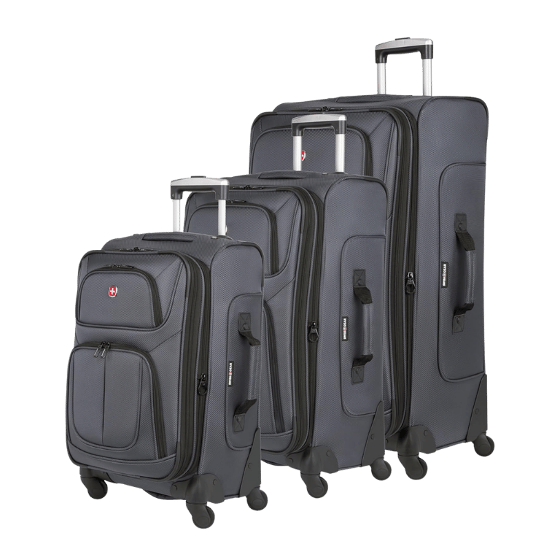 _SWISSGEAR Sion Softside Expandable Spinner Luggage Durable Lightweight Travel Suitcase, Dark Grey, 3-Piece Set